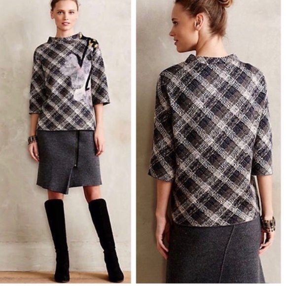 Anthropologie Troubadour Petaled Plaid Sweater Size Small - Picture 1 of 7